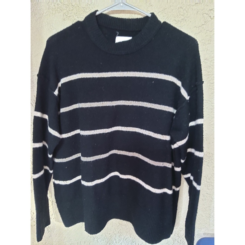 Aerie Womens Black White Striped Crewneck Knit Sweater XS Relaxed Fit
